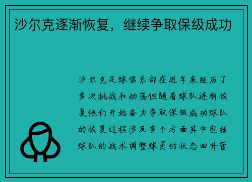 沙尔克逐渐恢复，继续争取保级成功