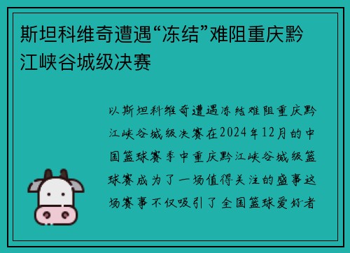 斯坦科维奇遭遇“冻结”难阻重庆黔江峡谷城级决赛