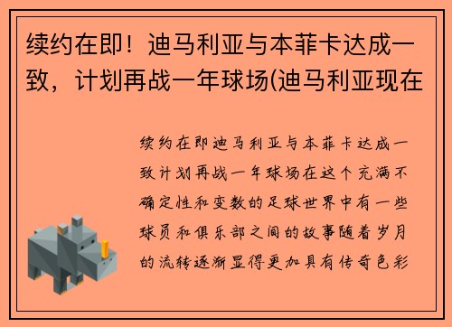续约在即！迪马利亚与本菲卡达成一致，计划再战一年球场(迪马利亚现在在哪个队)